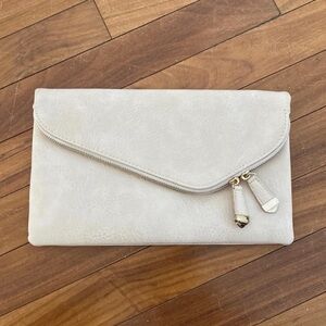 Cream/Gray Zip-Accent Envelope Clutch